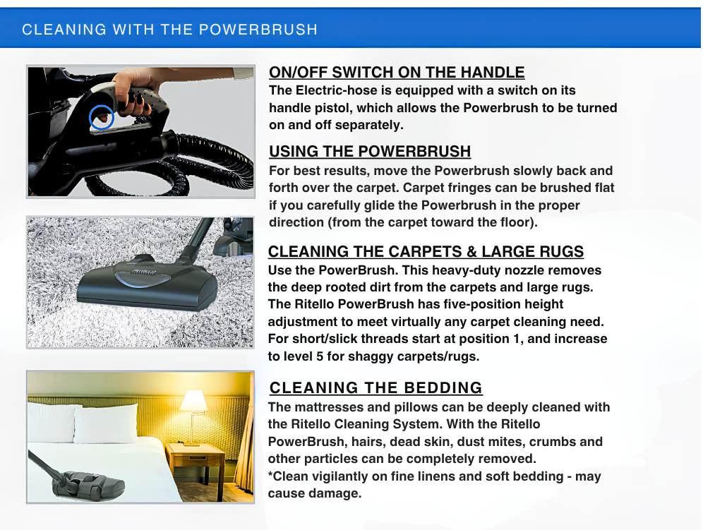 Powered cleaning for carpets and more in use